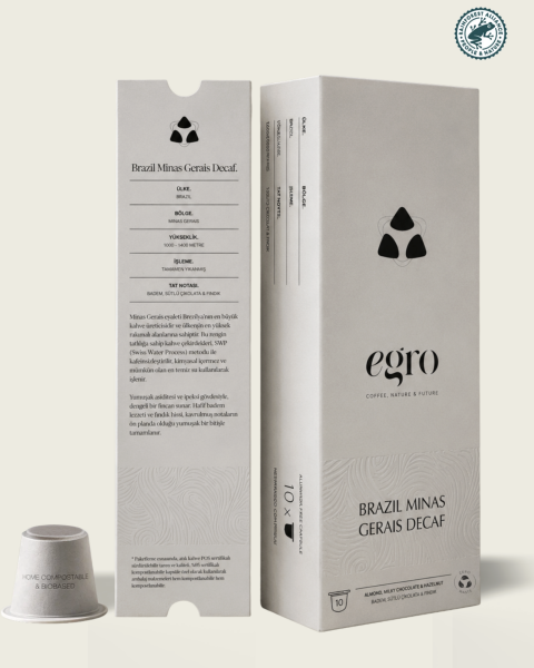 Brazil, Minas Gerais Decaf (Kafeinsiz) I Nespresso® Uyumlu Evde-Kompostlanabilir Kapsül Kahve x 10 Adet