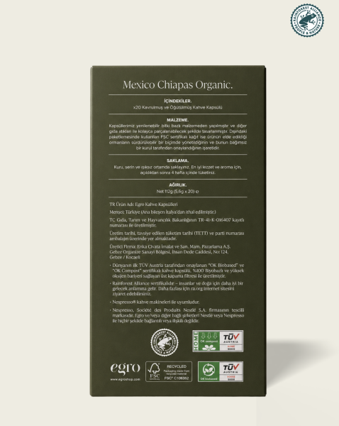 Mexico, Chiapas Organic I Nespresso® Uyumlu Evde-Kompostlanabilir Kapsül Kahve x 20 Adet