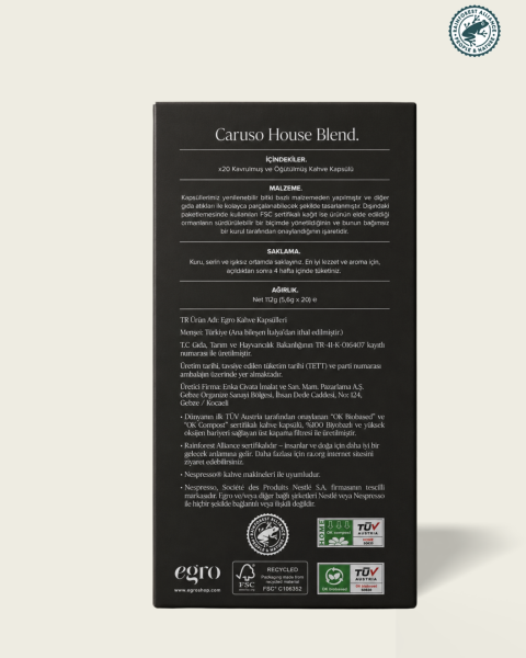 Caruso, House Blend I Nespresso® Uyumlu Evde-Kompostlanabilir Kapsül Kahve x 20 Adet
